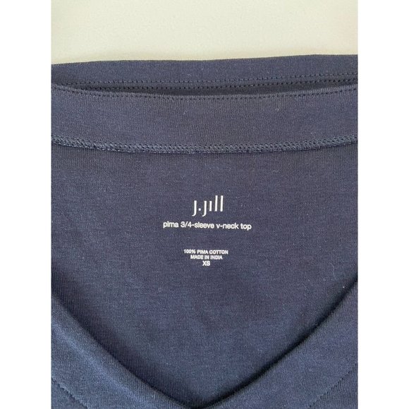 J. Jill women's XS navy pima 3/4-sleeve v-neck top casual stretch‎ blouse - Picture 6 of 6